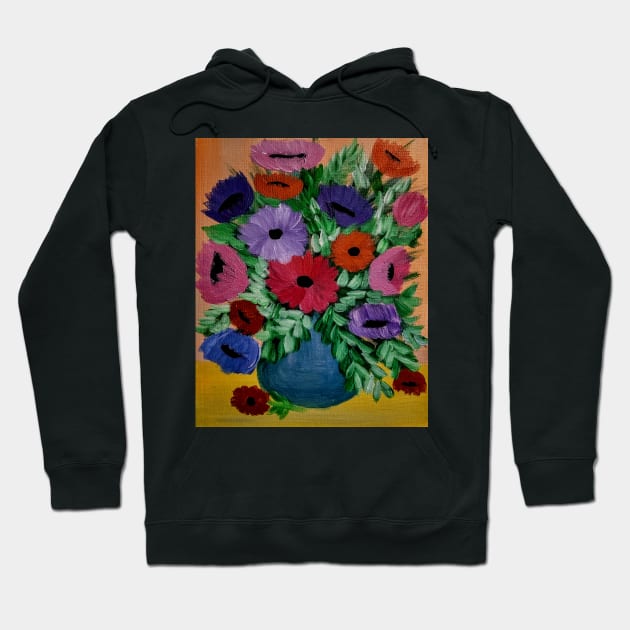 Some colorful poppies in a blue vase Hoodie by kkartwork